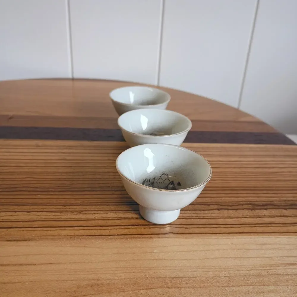 Vintage Japanese Porcelain Sake Tea Cups Set of 3